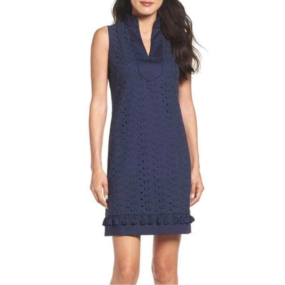 Eliza J Navy Eyelet Sleeveless Dress • Size 2 • Ruffle Hem